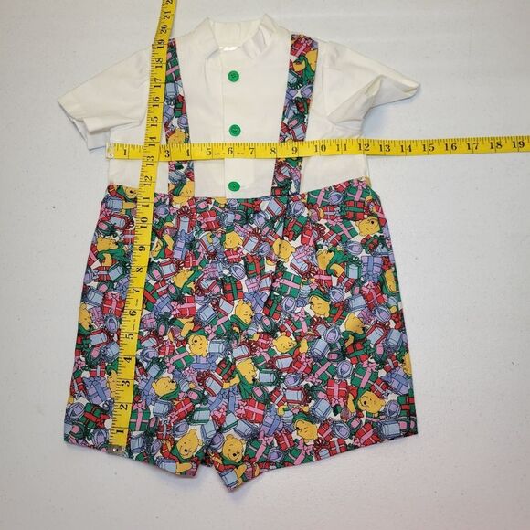 Vintage Handmade Bubble Romper with Faux Suspenders Winnie The Pooh Christmas - Picture 8 of 8